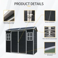 Outdoor Storage Shed with Double-Door and Two Windows, Heavy-Duty Resin Panels, Outbuilding for Backyard, 96" L x 52.5" W x 81" H, Black(m-5)