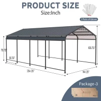 12 × 21 ft Heavy Duty Carport with Galvanized Steel Roof and Frame, Metal Garage Ideal for Driveway, 144'' L x 254'' W x 105.5'' H, Charcoal(m-3)