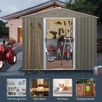 Outdoor Metal Storage Shed with Robust Construction and Sliding Doors, Outbuilding for Garden Hobbyists, 93'' L x 68.5'' W x 75'' H, Grey(m-9)