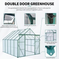 Double Door Polycarbonate Greenhouse with Galvanized Base and Adjustable Roof, Walk-in Hothouse for Plant, 94.5" L x 121" W x 89.5" H, Green(m-4)
