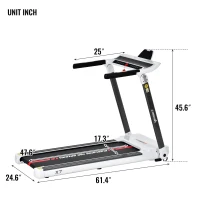 Portable Compact Treadmill with 3.5HP Motor, Bluetooth Speaker, Foldable Running Machine for Home Gym, 61.5" L x 24.5" W x 45.5" H, White(m-4)