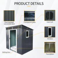6 x 5 ft Outdoor Metal Storage Shed with Transparent Plate, Galvanized Steel Storage Hut for All-Weather Use, 77'' L x 59.5'' W x 71'' H, Black+White(m-4)