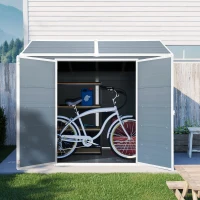 Resin Outdoor Storage Shed with Floor, Lockable Door and Windows, Waterproof Outbuilding for Backyard, 96" L x 75" W x 85" H, Grey(m-7)
