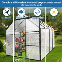 Polycarbonate Walk-in Greenhouse with Sliding Door and Adjustable Roof, Heavy Duty Aluminum Hothouse for Plant, 75" L x 98.5" W x 77" H, Black(m-4)
