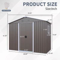 8 x 4 ft Outdoor Metal Storage Shed with Pad-lockable Sliding Doors, Storage Hut with Galvanized Steel Panels, 93'' L x 51.5'' W x 75'' H, Gray(m-3)