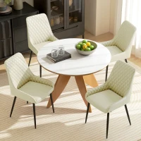 HOMCOM Upholstered Kitchen Chairs, Modern Dining Chairs Set of 4 with Diamond Tufting and Steel Legs for Dining Room, Cream(m-10)