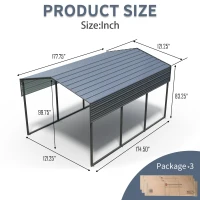 Outdoor Carport with Galvanized Steel Roof and Frame, Heavy Duty Metal Canopy for Driveway, 121'' L x 177.5'' W x 99.5'' H, Charcoal(m-3)