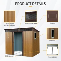 8 x 6 ft Outdoor Metal Storage Shed with Window and Galvanized Steel, Outbuilding for Garden Hobbyists, 93.5'' L x 68.5'' W x 77'' H, Coffee(m-4)