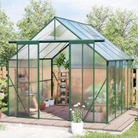8 x 8 ft Double Door Polycarbonate Greenhouse with Raised Base, Anchor, Heavy Duty Hothouse for Backyard, 94.5" L x 98" W x 89.5" H, Green(m-1)