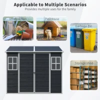 Resin Outdoor Storage Shed with Floor, Lockable Door and Windows, Outbuilding for Garden Hobbyists, 96'' L x 75'' W x 85'' H, Black(m-5)