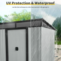 Outdoor Metal Storage Shed with Lockable Sliding Doors, Transparent Panels, Outbuilding for Backyard, 77" L x 59.5" W x 71" H, White+Black(m-5)