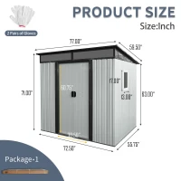 6 x 5 ft Outdoor Metal Storage Shed with Transparent Plate, Galvanized Steel Storage Hut for All-Weather Use, 77'' L x 59.5'' W x 71'' H, White+Black(m-3)