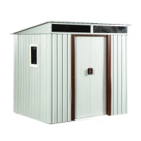Outdoor Metal Storage Shed with Metal Foundation and Robust Construction, Storage Hut ideal for Backyard, 77'' L x 59.5'' W x 71'' H, White(m-2)