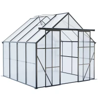 8 x 8 ft Double Door Polycarbonate Greenhouse with Galvanized Base, Walk-in Hothouse for Backyard, 94.5" L x 98" W x 89.5" H, Black(m-2)