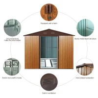 8 x 10 ft Outdoor Metal Storage Shed with Metal Foundation, Sliding Doors, Outbuilding for Garden Hobbyists, 89" L x 114.5" W x 75" H, Coffee(m-6)