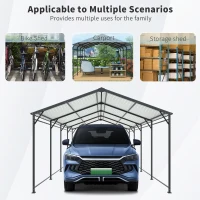 Heavy Duty Metal Carport with Galvanized Steel Roof and Frame, Large Garage Ideal for Cars and Trucks, 142'' L x 254'' W x 105.5'' H, Charcoal(m-4)