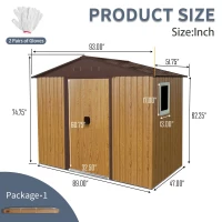 8 x 4 ft Outdoor Metal Storage Shed with Door and Metal Foundation, Storage Hut ideal for Backyard, 93'' L x 51.5'' W x 74.5'' H, Coffee(m-3)