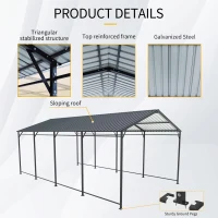 Heavy Duty Metal Carport with Galvanized Steel Roof and Frame, Large Garage Ideal for Cars and Trucks, 142'' L x 254'' W x 105.5'' H, Charcoal(m-5)