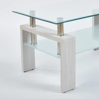 Tempered Glass Coffee Table with Geometric Design, Metal Tubular Legs, Durable Centre Desk for Living Room, 35" L x 19" W x 16.5" H, White(m-5)