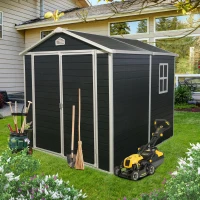Resin Outdoor Storage Shed Kit with Pad-Lockable Double Doors, Storage Hut with Heavy-Duty Construction, 75'' L x 95.5'' W x 82.5'' H, Black(m-1)