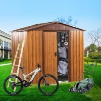 Metal Storage Shed with Sliding Doors and Punched Vents, Outbuilding for Garden Hobbyists, 76.5'' L x 68.5'' W x 72.5'' H, Yellow Brown(m-9)