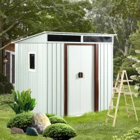Outdoor Metal Storage Shed with Metal Foundation and Robust Construction, Storage Hut ideal for Backyard, 77'' L x 59.5'' W x 71'' H, White(m-1)