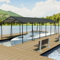 Heavy Duty Metal Carport with Galvanized Steel Roof and Frame, Large Garage with 4 Fixed Supports, 142" L x 379.5" W x 106" H, Charcoal(m-1)