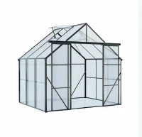 Walk-in Polycarbonate Greenhouse with Double Sliding Doors, Galvanized Base, Heavy Duty Hothouse for Plant, 94.5" L x 74" W x 89.5" H, Black(m-2)