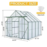 8 x 8 ft Double Door Polycarbonate Greenhouse with Raised Base, Anchor, Heavy Duty Hothouse for Backyard, 94.5" L x 98" W x 89.5" H, Green(m-3)