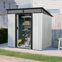 Outdoor Metal Storage Shed with Lockable Sliding Doors, Transparent Panels, Outbuilding for Backyard, 77" L x 59.5" W x 71" H, White+Black(m-8)