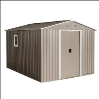 Outdoor Metal Storage Shed with Window and Sliding Doors, Storage Hut with Galvanized Steel Construction, 93'' L x 114.5'' W x 75'' H, Grey(m-2)