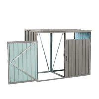 Metal Garbage Bin Shed with Convenient Lid and Springs, Galvanized Steel Outdoor Storage for 2 Trash Cans, 63'' L x 31.5'' W x 48'' H, Grey(m-9)