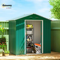 Outsunny 6.5x3.5ft Metal Garden Storage Shed for Outdoor Tool Storage with Double Sliding Doors and Vents, Green(m-8)