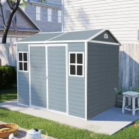 Resin Outdoor Storage Shed with Floor, Lockable Door and Windows, Waterproof Outbuilding for Backyard, 96" L x 75" W x 85" H, Grey(m-1)