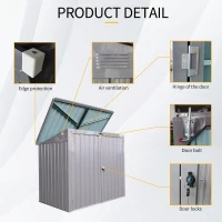 Metal Garbage Bin Shed with Sloped Roof and Lockable Door, Trash Can Shed Perfect for Outdoor Storage, 62'' L x 40'' W x 52.5'' H, Gray(m-4)