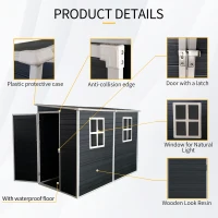 Outdoor Resin Storage Shed with 2 Windows and Lockable Doors, Storage Hut with Waterproof and Floor, 52.5'' L x 100'' W x 74'' H, Black(m-6)