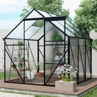 Polycarbonate Walk-in Greenhouse with Sliding Door and Adjustable Roof, Hothouse with Duty Aluminum Frame, 75'' L x 75'' W x 77'' H, Black(m-1)
