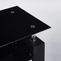 Tempered Glass Coffee Table with Geometric Design, Metal Tubular Legs, Durable Centre Desk for Living Room, 35" L x 19" W x 16.5" H, Black(m-6)