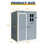 Resin Outdoor Storage Shed with Lockable Double Doors and Reinforced Floor, Durable Outbuilding for Backyard, 62" L x 38" W x 73" H, Grey(m-3)