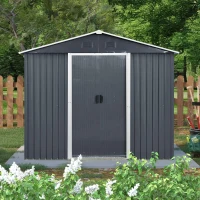 8 x 4 ft Outdoor Metal Storage Shed with Door and Metal Foundation, Storage Hut ideal for Backyard, 93'' L x 51.5'' W x 74.5'' H, Black+White(m-1)