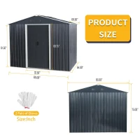 8 x 6 ft Outdoor Metal Storage Shed with Galvanized Steel Panels and Sliding Doors, Outbuilding for Backyard, 89" L x 64" W x 75" H, Black(m-3)