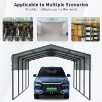12 x 20 ft Metal Outdoor Garage with Heavy Duty Galvanized Steel, Waterproof Car Shelter for storage, 144" L x 235" W x 103" H, Charcoal(m-5)