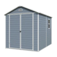 Resin Outdoor Storage Shed Kit with Pad-Lockable Double Doors, Outbuilding for Garden Hobbyists, 75'' L x 95.5'' W x 82.5'' H, Gray(m-2)