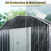 10 x 12 ft Outdoor Metal Storage Shed with Arch Roof and Lockable Double Doors, Outbuilding for Backyard, 118" L x 141" W x 87" H, Black(m-4)