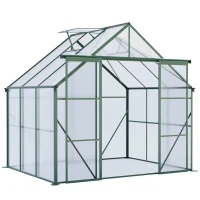 Walk-in Polycarbonate Greenhouse with Double Sliding Doors, Galvanized Base, Heavy Duty Hothouse for Plant, 94.5" L x 74" W x 89.5" H, Green(m-2)
