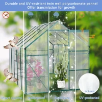 Polycarbonate Walk-in Greenhouse with Sliding Door and Adjustable Roof, Hothouse with Duty Aluminum Frame, 75'' L x 122.5'' W x 77'' H, Green(m-5)