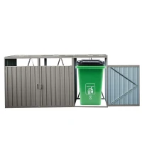 Metal Garbage Bin Shed with Doors and Lockable Handles, Trash Can Shed Perfect for Outdoor Storage, 94.5'' L x 31.5'' W x 48'' H, Grey(m-8)