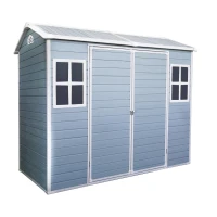 Outdoor Storage Shed with Double-Door and Two Windows, Heavy-Duty Resin Panels, Outbuilding for Backyard, 96" L x 52.5" W x 81" H, Grey(m-2)