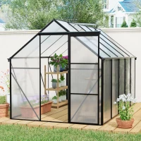 Polycarbonate Walk-in Greenhouse with Galvanized Base and Sliding Door, Heavy Duty Aluminum Hothouse for Plant, 75" L x 122.5" W x 77" H, Black(m-1)