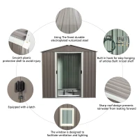 6 x 5 ft Outdoor Metal Storage Shed with Galvanized Steel Panels and Doors, Storage Hut ideal for Backyard, 76.5'' L x 51.5'' W x 72.5'' H, Gray(m-5)